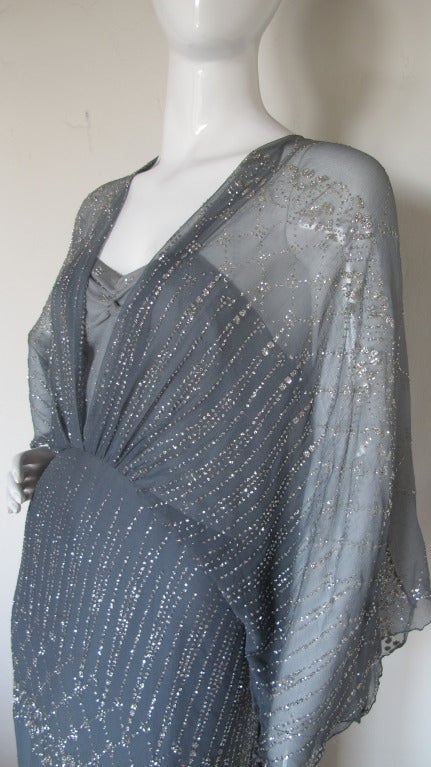 Women's 1970s Gina Fratini Ombre Silk Glitter Gown with Train