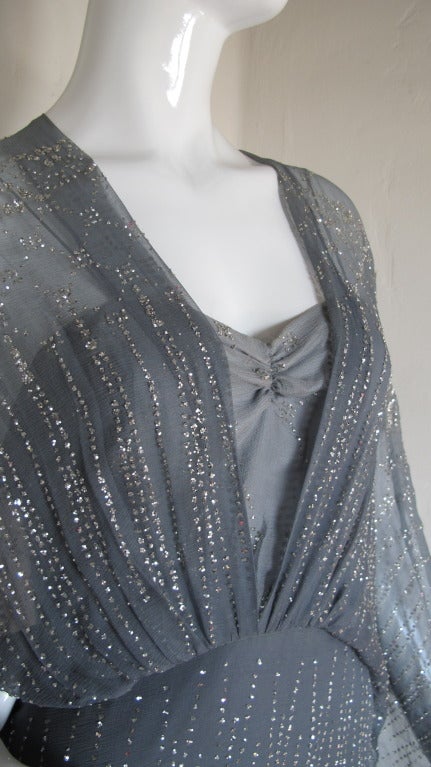 1970s Gina Fratini Ombre Silk Glitter Gown with Train 1