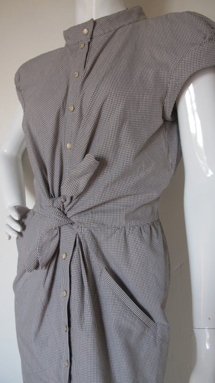 Gray 90's Thierry Mugler Cotton Gingham Snap Dress