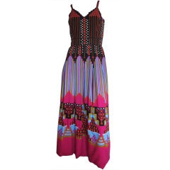 Vintage 1972 Lanvin Maxi Dress Multicolored w/Geometric Pattern