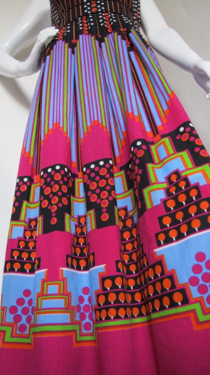 Women's 1972 Lanvin Maxi Dress Multicolored w/Geometric Pattern