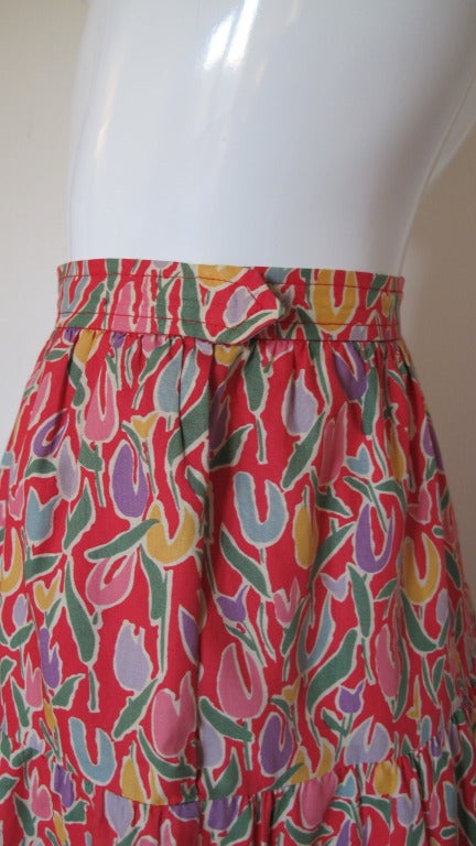 Late 70's Yves Saint Laurent Tulip Print Peasant Skirt at 1stdibs