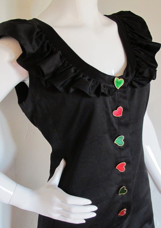 Yves Saint Laurent Day Dress w/Enamel Heart Buttons In Excellent Condition In Studio City, CA