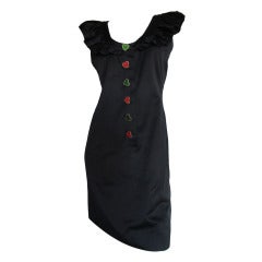 Vintage Yves Saint Laurent Day Dress w/Enamel Heart Buttons