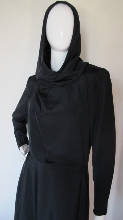 1990s Yves Saint Laurent Black Silk Hooded Dress In Good Condition In Studio City, CA
