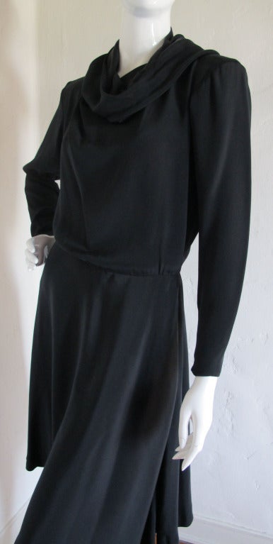 1990s Yves Saint Laurent Black Silk Hooded Dress 1