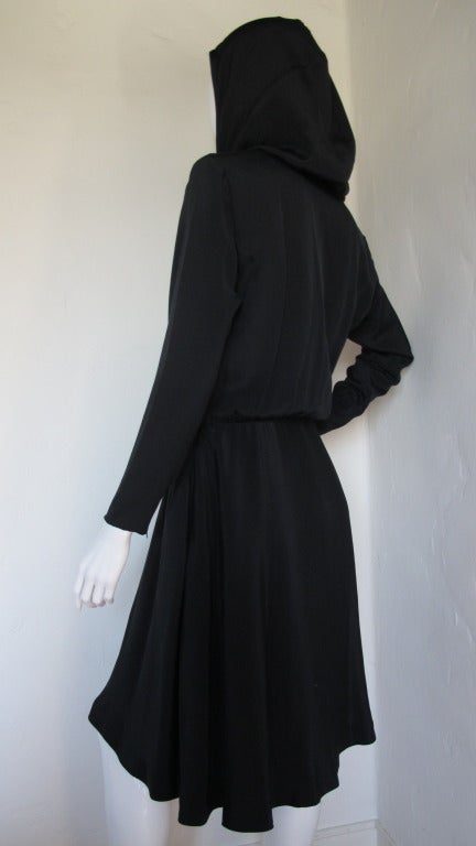 1990s Yves Saint Laurent Black Silk Hooded Dress 2