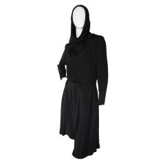 Vintage 1990s Yves Saint Laurent Black Silk Hooded Dress