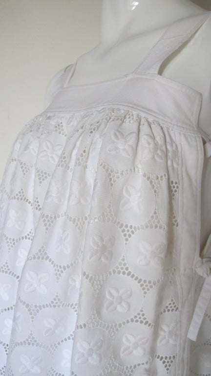Vintage Courreges White Eyelet Babydoll Sundress In Good Condition In Studio City, CA