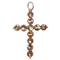 Antique A Victorian Precious Topaz Golden Pendant Cross