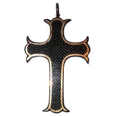 A Victorian Pique Work Tortoiseshell Pendant Cross