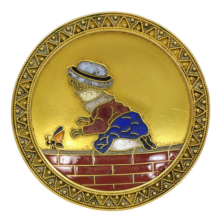 A charming 19th century Cloisonne Enamel and Gold Brooch For Sale