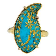 An Antique Persian Turquoise Boteh, later mounted as a Ring