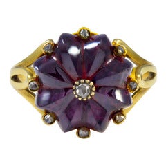 A rare Victorian Locket Top Almandine Garnet and Rose Diamond Ring.