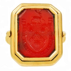 Victorian Carnelian Intaglio of a Nobleman's Crest Gold Ring