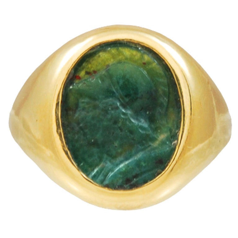 Ancient Roman Intaglio of the Goddess Roma set in Gold Ring