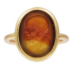 1st Century BC Carnelian Intaglio of Socrates set in Gold