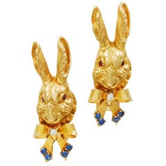 Pure Charming Quirky Bunny Gold Ear-clips and Pins