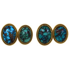 A Pair Of Turquoise And Gold Cuff-links