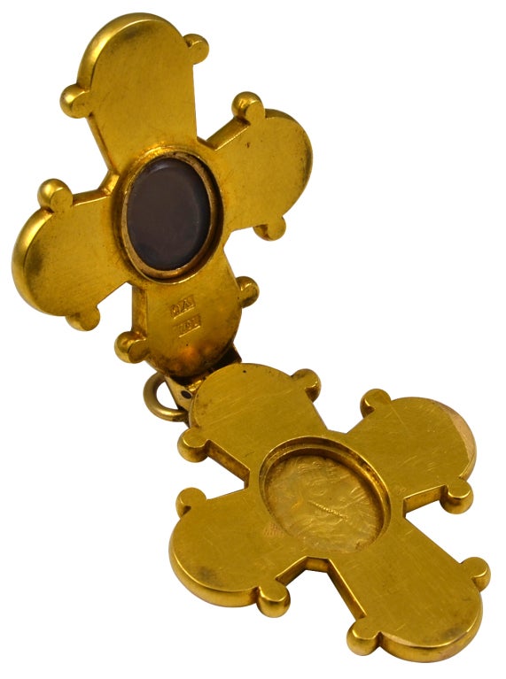 Victorian Antique Cloisonne Enamel and Gold  Pendant Cross