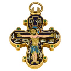 Antique Cloisonne Enamel and Gold  Pendant Cross