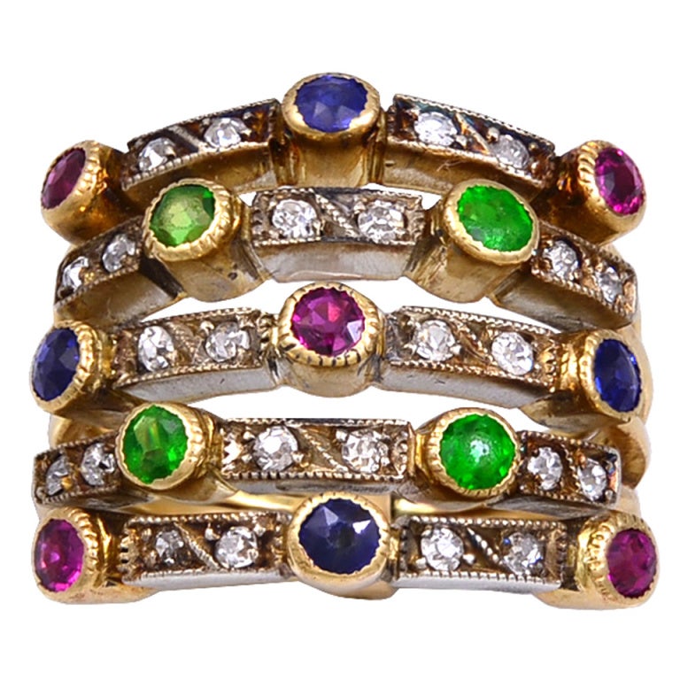 Antique Multi Gem Set Harem Ring at 1stDibs | antique harem rings