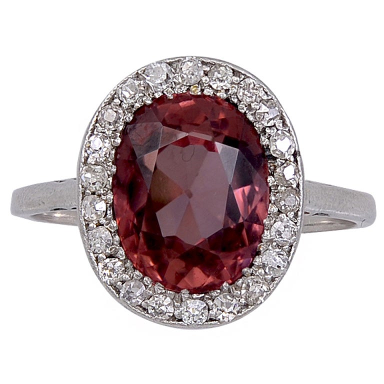 Edwardian Pinky Brown Precious Zircon Diamond Platinum Engagement Ring