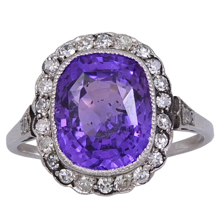 Purple Sapphire, Diamond & Platinum Ring