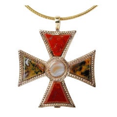 Agate and Gold Pendant Cross