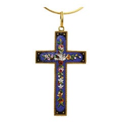 An Antique Vatican State Micro Mosaic and Gold Latin Cross