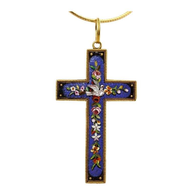 An Antique Vatican State  Micro Mosaic and Gold Latin Cross