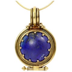 Antique Victorian Revivalist Lapis Lazuli Gold Bula Locket Pendant Necklace