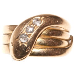 A Victorian Gold and three stone Rose Diamond single head Snake Ring