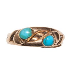 A petite Victorian Gold and Turquoise double headed Snake Ring