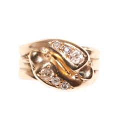 An Edwardian Gold and Diamond set double headed Snake Ring