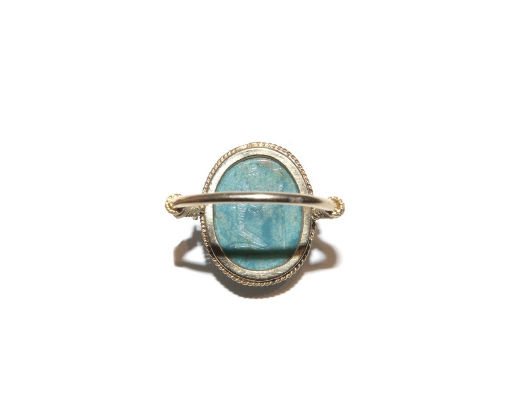 Antique Egytpian  carved Amazonite revolving Scarab Ring
