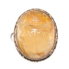 Antique Egytpian Revival Yellow Agate Scarab Ring