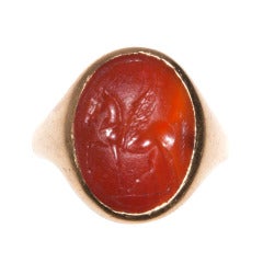 Ancient Roman Intaglio of Pegasus Mounted in a Victorian Gold Signet Ring