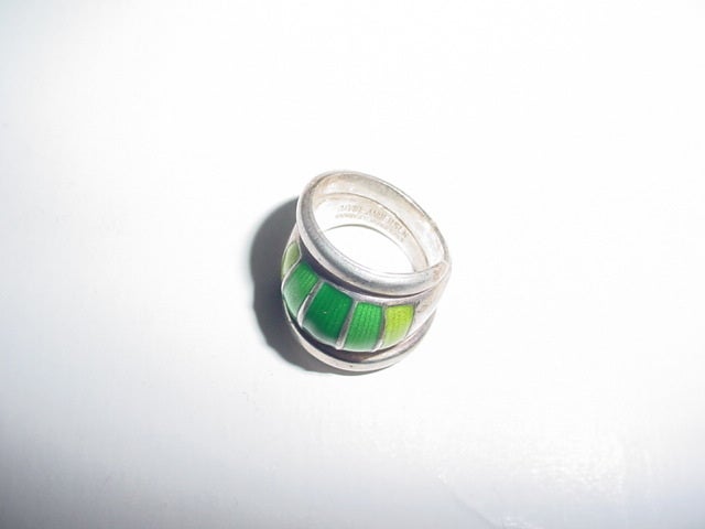 David Anderson vintage sterling and green enamel ring Size 5