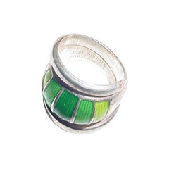 David Anderson vintage sterling and green enamel ring Size 5