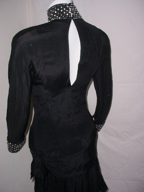 Women's Bernard Perris black lycra draped dress with rhinestones For Sale