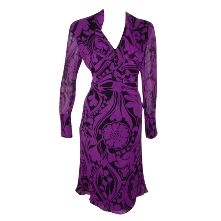 Escada Art Nouveau print purple dress For Sale
