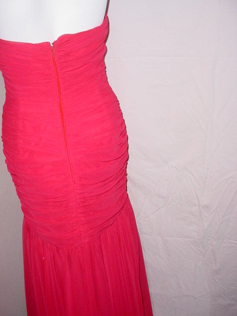 Fred France Paris long red vintage ruched strapless dress