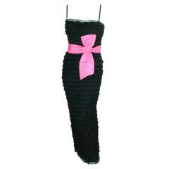 1960s long black lace ruffled dress