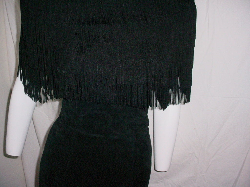 Vintage black suede dress with fringe