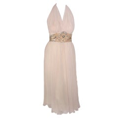 Vintage cream chiffon Grecian Goddess dress with jewels