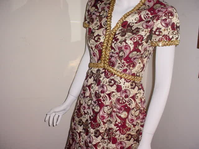 Women's Harmay 1960s metallic brocade long dress size small For Sale