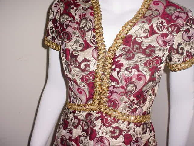 Harmay 1960s metallic brocade long dress size small For Sale 1