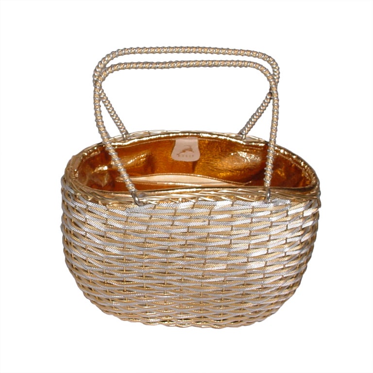 Koret gold and silver metal 1950s basket bag For Sale