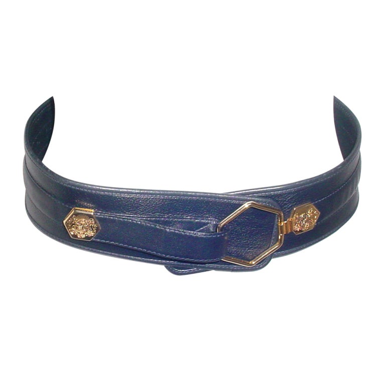 Revillon navy leather belt For Sale